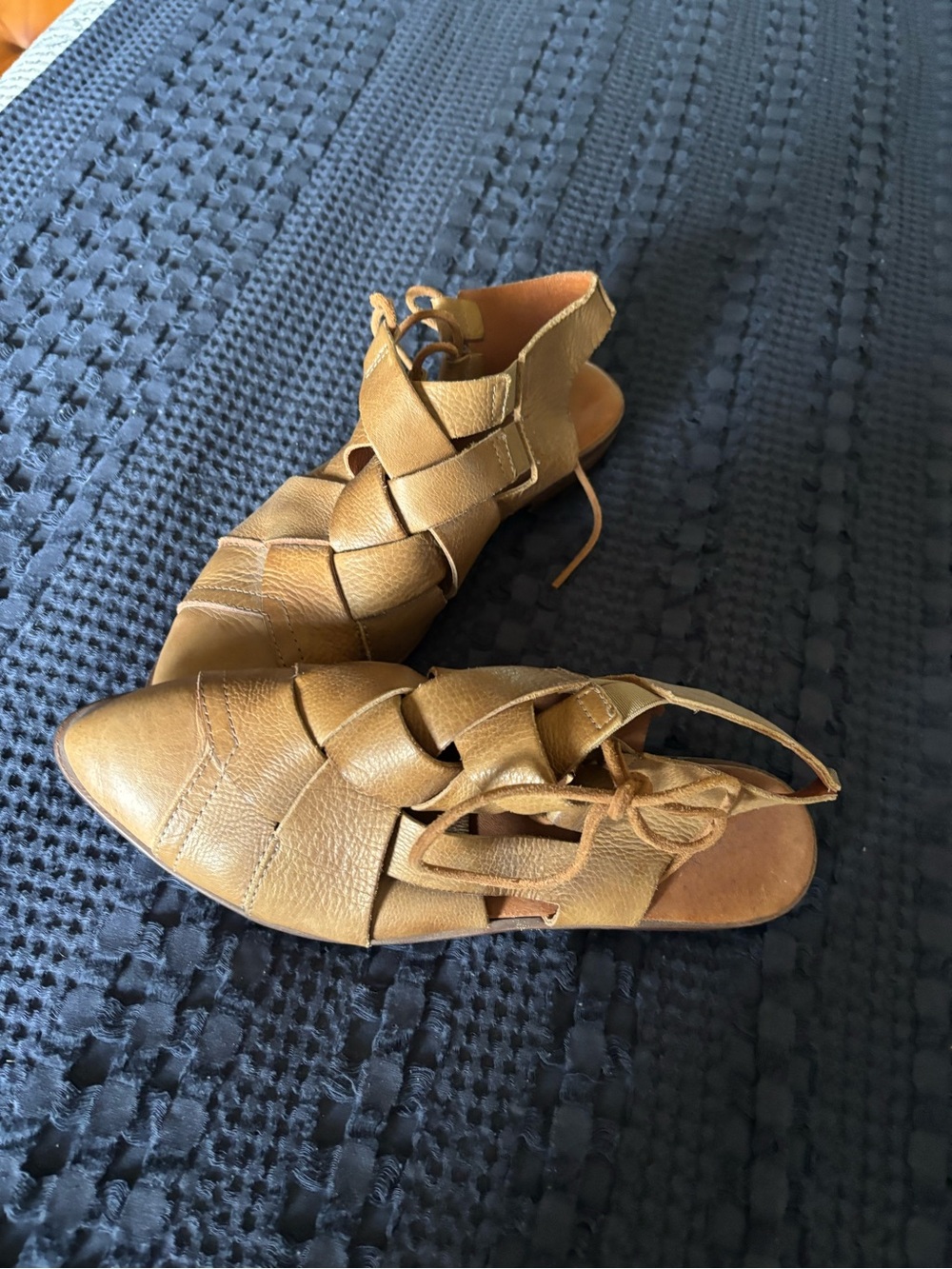 Free People Woven Leather Slingback Mules in Tan